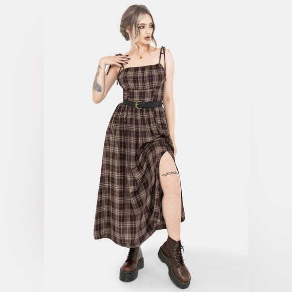 Disturbia Adra Check Cami Tie Strap Midi Dress US 12 / UK 16 - Picture 3 of 8